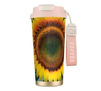 GaxfjRu You are My Sunshine - Taza de café aislada con doble tapa y diseño de girasol, 500 ml, acero inoxidable 316, capa interior, vaso térmico con pajita