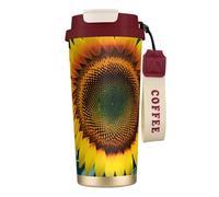 GaxfjRu You are My Sunshine - Taza de café aislada con doble tapa y diseño de girasol, 500 ml, acero inoxidable 316, capa interior, vaso térmico con pajita