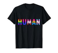 Gay Lesbianas Bisexuales Trans Rainbow T Shirt -Human Camiseta, Hombre, Negro, L