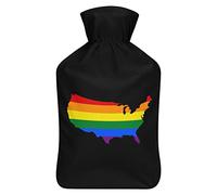 Gay Pride LGBT Flag Map of America Rainbow - Botella de agua de goma con cubierta de felpa suave, bolsa de agua caliente para invierno, manos y pies, protección contra el frío, 1000 ml