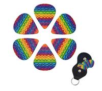 Gay Pride - Púas de guitarra con patrón de arco iris, paquete de 6 púas de celuloide de diferentes grosores con soporte para púas de guitarra, púa de guitarra personalizada para guitarra acústica,