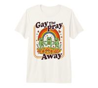 Gay The Pray Away | Lindo Divertido Queer Frogs Rainbow Retro Camiseta Premium