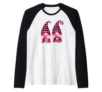 Gay Valentines Gnomes For Him Cute Pink Buffalo Plaid Camiseta Manga Raglan