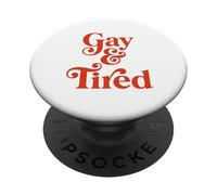 Gay y Cansado Retro Queer Agotado Humor PopSockets PopGrip Adhesivo