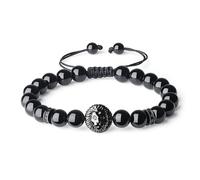 GAYEGF Pulsera de piedra natural con cabeza de león, hecha a mano, 8 mm, ojos de tigre natural, pulsera de cuentas para hombre, Piedra