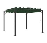 Gazebo 3 x 3 x 2,14 m Verde Aluminio y Poliéster | Techo de listones ajustable, manivela, repelente al agua, resistente al óxido, para jardín y terraza