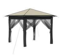 Gazebo con 4 Paredes Laterales 2.6 x 2.6 m Crema y Antracita | Tejido Oxford 210D plata, acero resistente, altura 3 niveles, bolsa con ruedas, 4 cuerdas, 8 estacas, para jardín y eventos