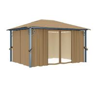 Gazebo con cortinas de 400 x 300 cm, color marrón y aluminio Oxford | Paredes laterales abatibles, mosquiteros incluidos, fijación al suelo, solo para uso en exteriores, no usar por