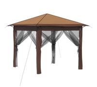 Gazebo con Paredes Laterales 2.6 x 2.6 m Beige y Marrón con Estructura | Tejido Oxford 210D repelente al agua, altura ajustable en 3 niveles, incluye bolsa con ruedas, cuerdas y estacas, resistente