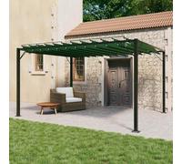 Gazebo con techo de láminas 3 x 4 x 2,14 m verde con marco de aluminio | Techo de láminas ajustable, manivela resistente al óxido y al agua, para jardín, terraza, piscina