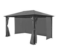 Gazebo de aluminio antracita con cortinas, 400 x 300 cm, para jardín | Techo PC de 6 mm, paredes laterales con cremallera, resistente a la oxidación, recepciones exteriores, fijación incluida