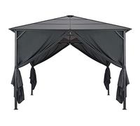 Gazebo de jardín con cortinas, aluminio, 3 x 3 m, color negro | Techo de policarbonato de 6 mm con protección UV, 4 paredes laterales, cierres de , estructura estable de aluminio y acero