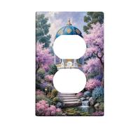 Gazebo Duplex - Placa de pared con diseño romántico de cerezas y flores de cerezas, primavera, melocotón, plástico, tamaño estándar, doble toma de corriente, para decoración de apartamento, hogar