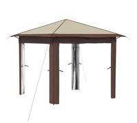 Gazebo Sin Pared Lateral 2.6x2.6 m Crema y Marrón | Tejido Oxford 210D plata, acero resistente, altura ajustable, bolsa con ruedas, estacas y cuerdas incluidas