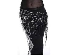 Gazechimp Velo Cara de Malla Bufanda De Cadera Triángulo De Lentejuelas Danza Vientre Dama De Borla - Negro y Plata, Cintura: Approx.150cm