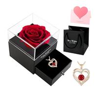 GAZIL Caja Regalo Rosa Real Preservada con Collar Te Amo, Flor Eterna Hecha a Mano y Bolsa de Regalo Lujo Mujer, Ideal para Aniversario, Cumpleaños y Día de San Valentín (para Novia, Esposa o Mamá)