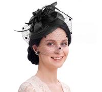 GAZIL Fascinador Negro, Mini Sombrero de Malla y Plumas, Pinza-Diadema 2 en 1, Accesorio para Cabello para Boda, Carrera, Derby, Cópctel, Té
