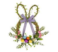 Gazocua Corona de huevos de Pascua, corona de primavera artificial con plantas verdes, corona de Pascua, decoración de puerta, verde artificial para exteriores, jardín, terraza, ventana, pared