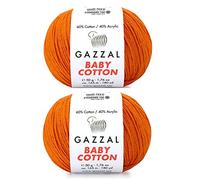 Gazzal Baby Cotton,60% algodón 40% acrílico 2 ovillos (madeja) cada 1.76 oz (50 g) / 150 yardas (165 m) suave, 2 hilos finos para bebé (3419 naranja)