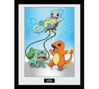 GB Eye LTD-Póster Enmarcado de Pokemon, Kanto Starter, 30 x 40 cm, Madera, Multicolor, 40L x 30W cm