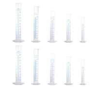 GBACHOOSE 10 cilindros graduados de plástico, 10 ml, 25 ml, 50 ml, 100 ml, 250 ml, cilindro de medición transparente, frasco de tubo de ensayo de laboratorio, líneas de medición, cilindro graduado