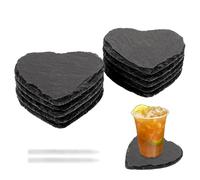 GBACHOOSE 10 posavasos de pizarra 100% en forma de corazón, placa de pizarra natural con rotulador de tiza, platos de pizarra para servir sushi, queso, boda, San Valentín