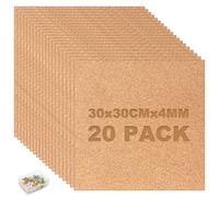 GBACHOOSE 20 Piezas Tablero Corcho sin Adhesivo, Corcho Pared Autoadhesivo 30x30 Cm, Tablón de Anuncios Modular con 60 Chinchetas para Fotos, Notas, Oficina, Aula y Manualidades