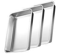 GBACHOOSE 3 bandejas para horno, bandejas para horno, bandejas de acero inoxidable, bandeja para pizza, bandeja para pizza, bandeja de horno grande, 40 x 30 x 4,8 cm, para hornear, asar, servir, apto