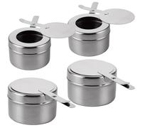 GBACHOOSE 4 Piezas Quemador Fondue de Acero Inoxidable, Recipiente Pasta Combustible 9,1 x 6 cm, Quemador Alcohol con Tapa para Buffet Camping Olla Caliente
