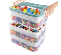 GBACHOOSE Cajas de almacenamiento con tapa, 3 niveles transparentes, cajas de almacenamiento, cajas apilables, 30,5 x 20 x 32,5 cm, cajas organizadoras para bloques de construcción y rompecabezas