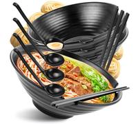 GBACHOOSE Juego de 4 cuencos de ramen, con cuchara y palillos, 1000 ml, juego de ramen para ramen Buldak Ramen, fideos udon, fideos chinos, ramen