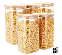 GBACHOOSE Juego de 5 tarros de cristal con tapa, 1500 ml, herméticos, con tapa de bambú, para espaguetis, azúcar, pasta, pasta, harina