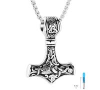 GBAFGLC Collar de talismán vikingo con martillo de Thor para hombre, colgante de amuleto nórdico vintage con cadena de trigo resistente, joyería de acero inoxidable (caja de regalo) | colgante de