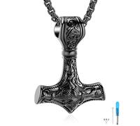 GBAFGLC Collar de talismán vikingo con martillo de Thor para hombre, colgante de amuleto nórdico vintage con cadena de trigo resistente, joyería de acero inoxidable (caja de regalo) | colgante de