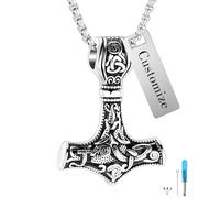 GBAFGLC Collar de talismán vikingo con martillo de Thor para hombre, colgante de amuleto nórdico vintage con cadena de trigo resistente, joyería de acero inoxidable (caja de regalo) | colgante de