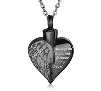 GBAFGLC Collar de urna de corazón con alas de ángel para cenizas, joyería conmemorativa de cremación, urna de corazón, medallón para cenizas, joyería de recuerdo para mujeres y hombres, talla única
