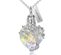 GBAFGLC Collar de urna de corazón para cenizas, árbol de la vida, joyería de cremación de cristal con relleno de embudo, colgante conmemorativo de cenizas para ser querido, regalo de joyería de