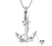 GBAFGLC Collar de urna de cremación de ancla para mujeres y hombres, colgante de cenizas con gancho de ancla, collar conmemorativo de un ser querido, Acero inoxidable