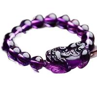 GBASDXU Pulsera Feng Shui de la riqueza, Pulsera de cristal con cuentas Pixiu Piyao, brazalete elástico de prosperidad Feng Shui, talismán de amatista