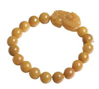 GBASDXU Pulsera Feng Shui de la riqueza, Riqueza Pixiu/Pi Yao que lleva monedas antiguas Brazalete elástico de jade de seda dorada natural