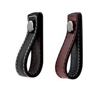 GBASDXU Tiradores de cuero, Tirador de cuero for muebles, 2 uds., tirador de armario, tuercas de latón, tiradores de puerta de armario de diseño de doble cara, pomos de armarios negros y marrones