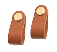 GBASDXU Tiradores de cuero, Tirador de cuero for muebles, manija de gabinete de cuero, tuercas de latón, tirador de puerta de armario, perillas de armario de un solo orificio, 2 uds.