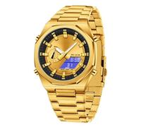 GBB Reloj analógico digital de cuarzo para hombre, multifuncional, de doble pantalla, impermeable, para negocios, trabajo casual, dorado