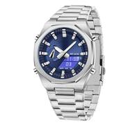 GBB Reloj analógico digital de cuarzo para hombre, multifuncional, de doble pantalla, impermeable, para negocios, trabajo casual, Azul plateado.