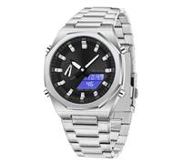 GBB Reloj analógico digital de cuarzo para hombre, multifuncional, de doble pantalla, impermeable, para negocios, trabajo casual, Plata y negro.