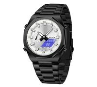 GBB Reloj analógico digital de cuarzo para hombre, multifuncional, de doble pantalla, impermeable, para negocios, trabajo casual, Blanco y negro.
