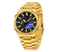 GBB Reloj analógico digital de cuarzo para hombre, multifuncional, de doble pantalla, impermeable, para negocios, trabajo casual, Oro negro.