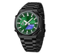 GBB Reloj analógico digital de cuarzo para hombre, multifuncional, de doble pantalla, impermeable, para negocios, trabajo casual, Negro y verde
