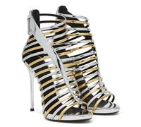 GBBRZKTB Tacones Altos Sandalias Mujer Punta Abierta Tacón Aguja Cremallera Hueca Zapatos Fiesta Bodas 12cm,Silver-45