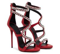 GBBRZKTB Tacones Altos Sandalias Mujer Tacón Aguja Punta Abierta Cadena Cremallera Zapatos Boda Fiesta Graduación 12cm,Red-45